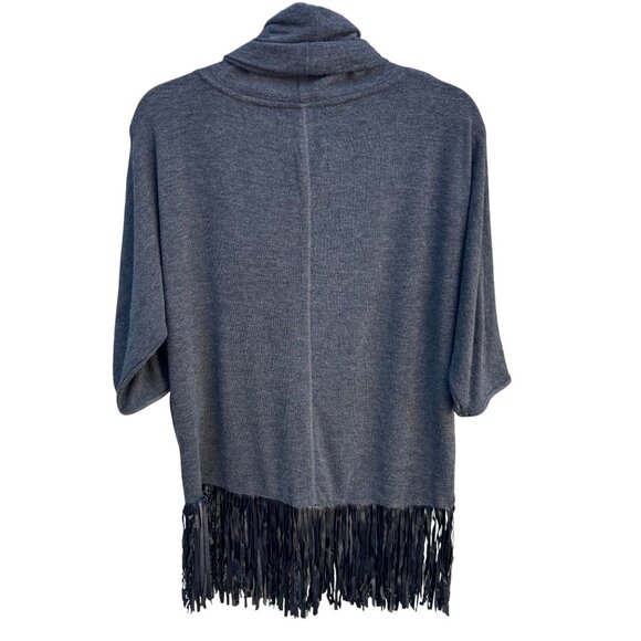 Faith & Zoe Womens Boho Gray Fringe Cowl Neck 3/4 Sleeve Knit Tunic Sweater XS - Picture 4 of 11